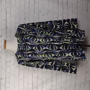 Evan Picone Sweater Long Sleeve L Silk Blend Black Lime Blue Black White